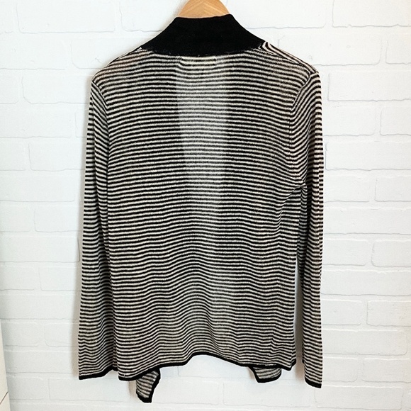 Ronit Zilkha knit Cardigan 100% Linen longsleeve Stripes Cream Black S Oversized - Picture 4 of 8